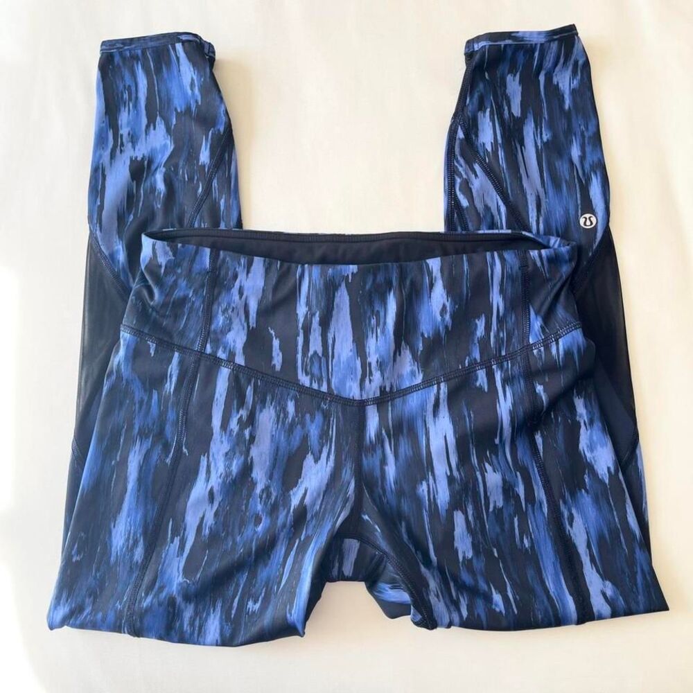 lululemon all meshed up black and blue leggings womens size 8